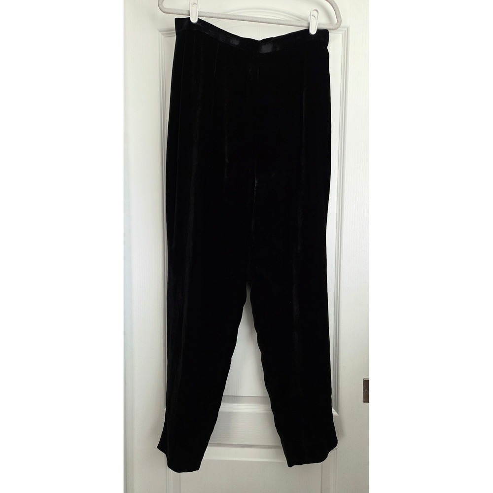 Classiques Entier Black Velvet Silk Blend Hi Rise Wide Leg Taper Pants Sz 12 Vtg